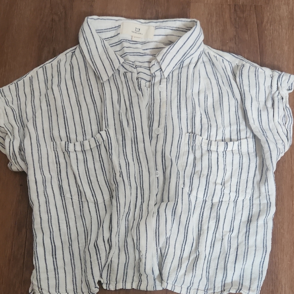 Striped Cropped Button-Up Shirt